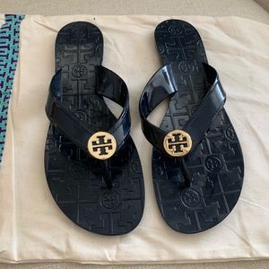 Tory Burch Thora Flip Flops Navy Blue Sz 10